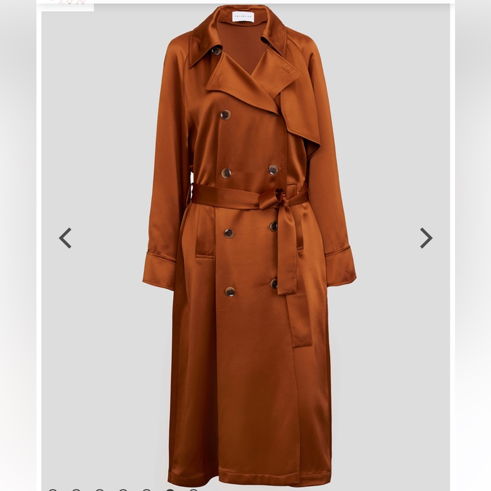 Lattelier Double-Breasted Trench Coat Amber Women’s Sz S Silky Glossy Luxurious